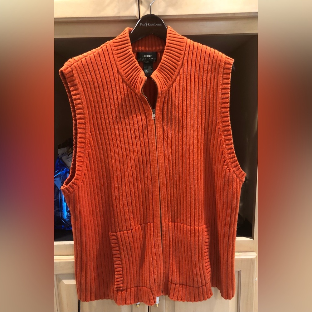 Ralph Lauren Orange Ribbed Zip-Up Sweater Vest 3X